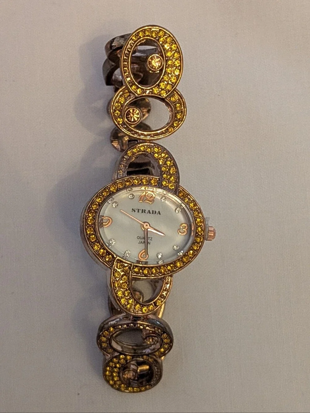 Strada Rose Tone Metal Women's Bracelet Watch with Sparkling Accents